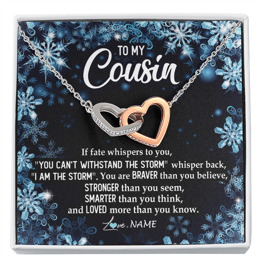 Interlocking Hearts Necklace | Personalized To My Cousin Necklace From Family Whisper Back I Am The Storm Cousin Pendant Jewelry Birthday Graduation Christmas Customized Message Card | siriusteestore