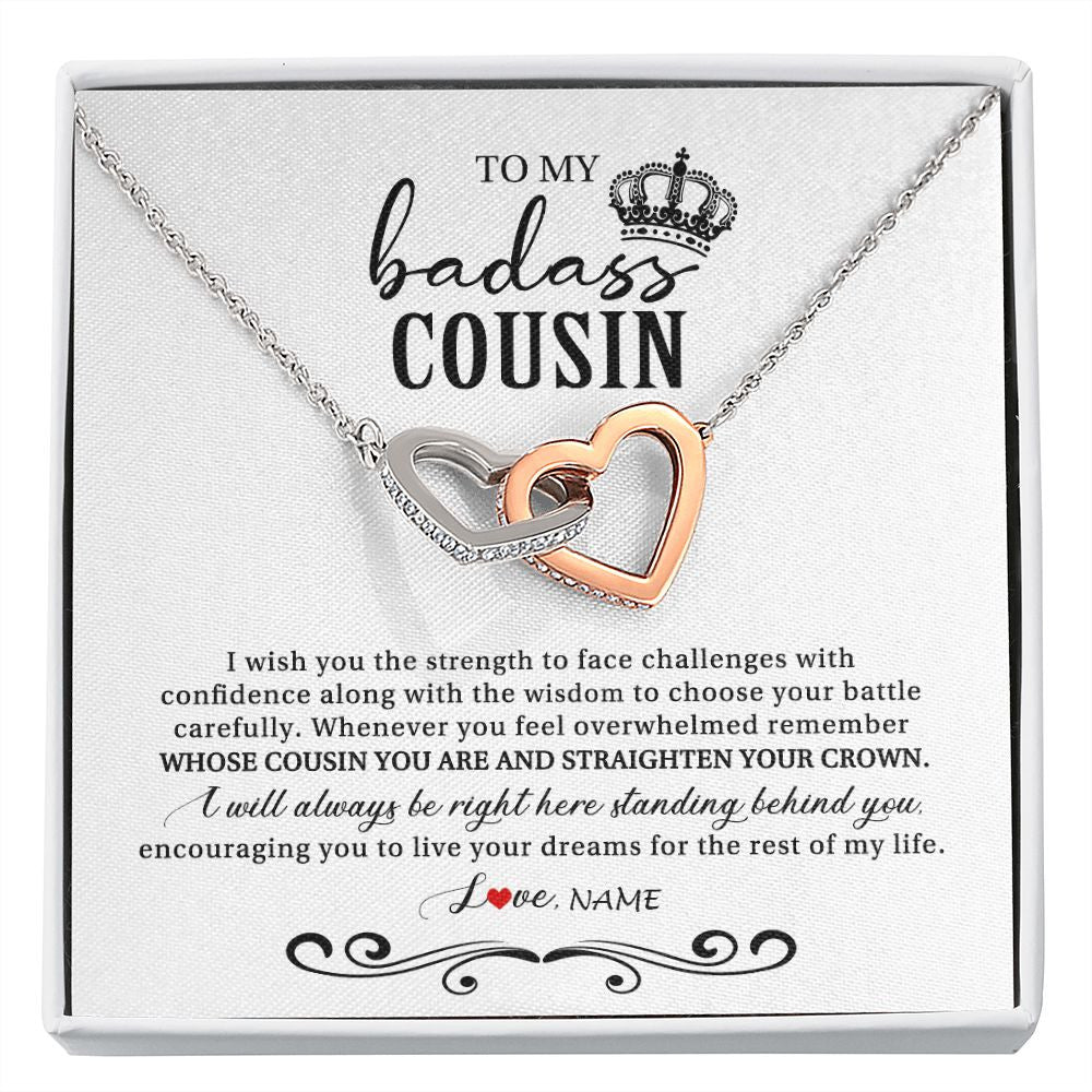 Interlocking Hearts Necklace | Personalized To My Cousin Necklace From Family Wish You The Strength Cousin Birthday Christmas Graduation Jewelry Customized Gift Box Message Card | siriusteestore