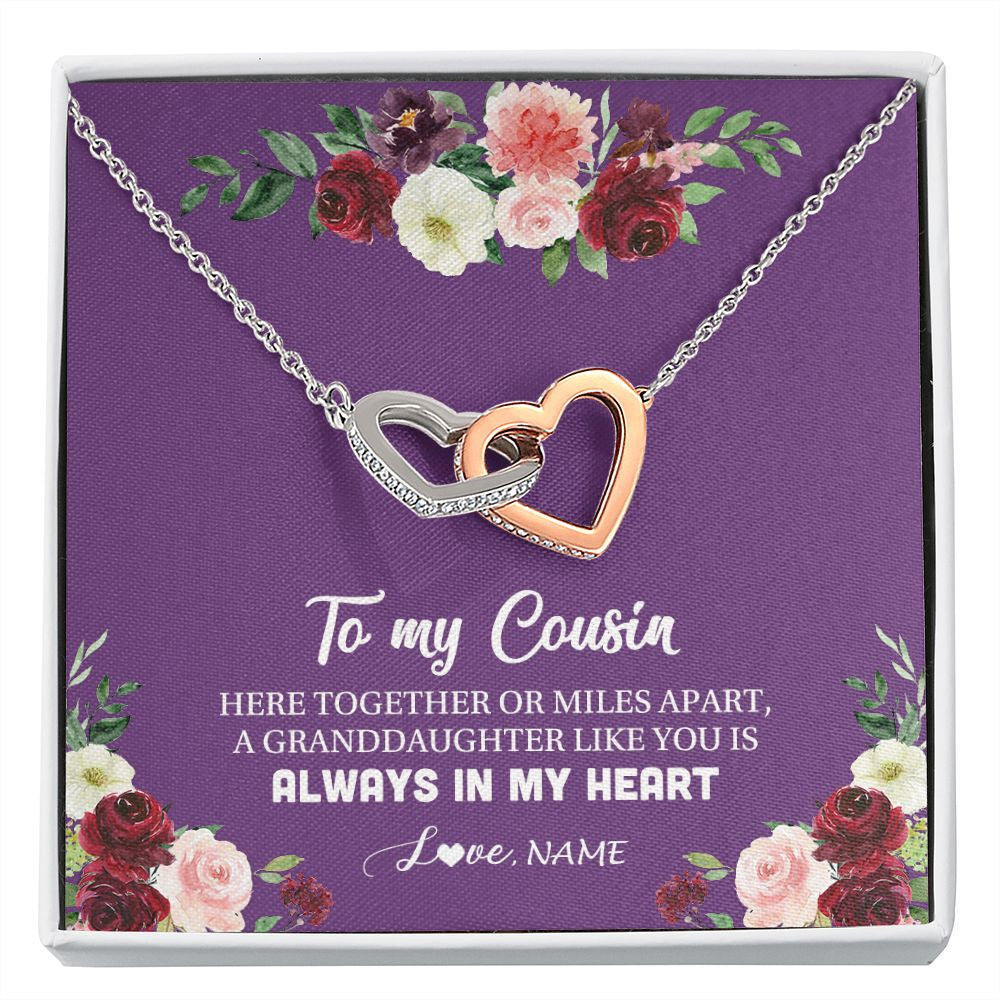 Interlocking Hearts Necklace | Personalized To My Cousin Necklace From Family You Is Always In My Heart Cousin Jewelry Birthday Christmas Graduation Customized Gift Box Message Card | siriusteestore