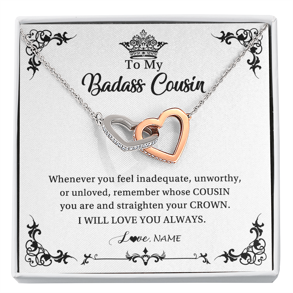 Interlocking Hearts Necklace | Personalized To My Cousin Necklace I Will Love You Always Cousin Pendant Jewelry Birthday Graduation Christmas Customized Message Card | siriusteestore