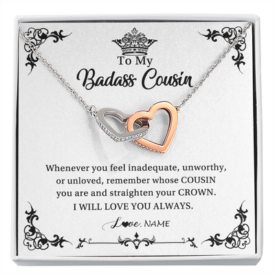 Interlocking Hearts Necklace | Personalized To My Cousin Necklace I Will Love You Always Cousin Pendant Jewelry Birthday Graduation Christmas Customized Message Card | siriusteestore