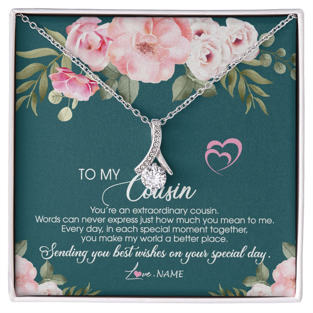Alluring Beauty Necklace | Personalized To My Cousin Necklace Jewelry Best Cousin Ever You're An Extraordinary Cousin Women Birthday Graduation Christmas Customized Message Card | siriusteestore