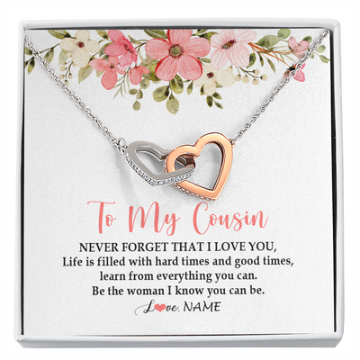 Interlocking Hearts Necklace | Personalized To My Cousin Necklace Never Forget That I Love You Cousin Pendant Jewelry Birthday Graduation Christmas CCustomized Gift Box Message Card | siriusteestore