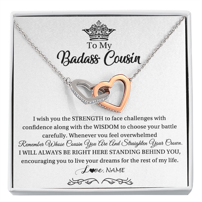 Interlocking Hearts Necklace | Personalized To My Cousin Necklace Straighten Your Crown Cousin Pendant Jewelry Birthday Graduation Christmas CCustomized Gift Box Message Card | siriusteestore