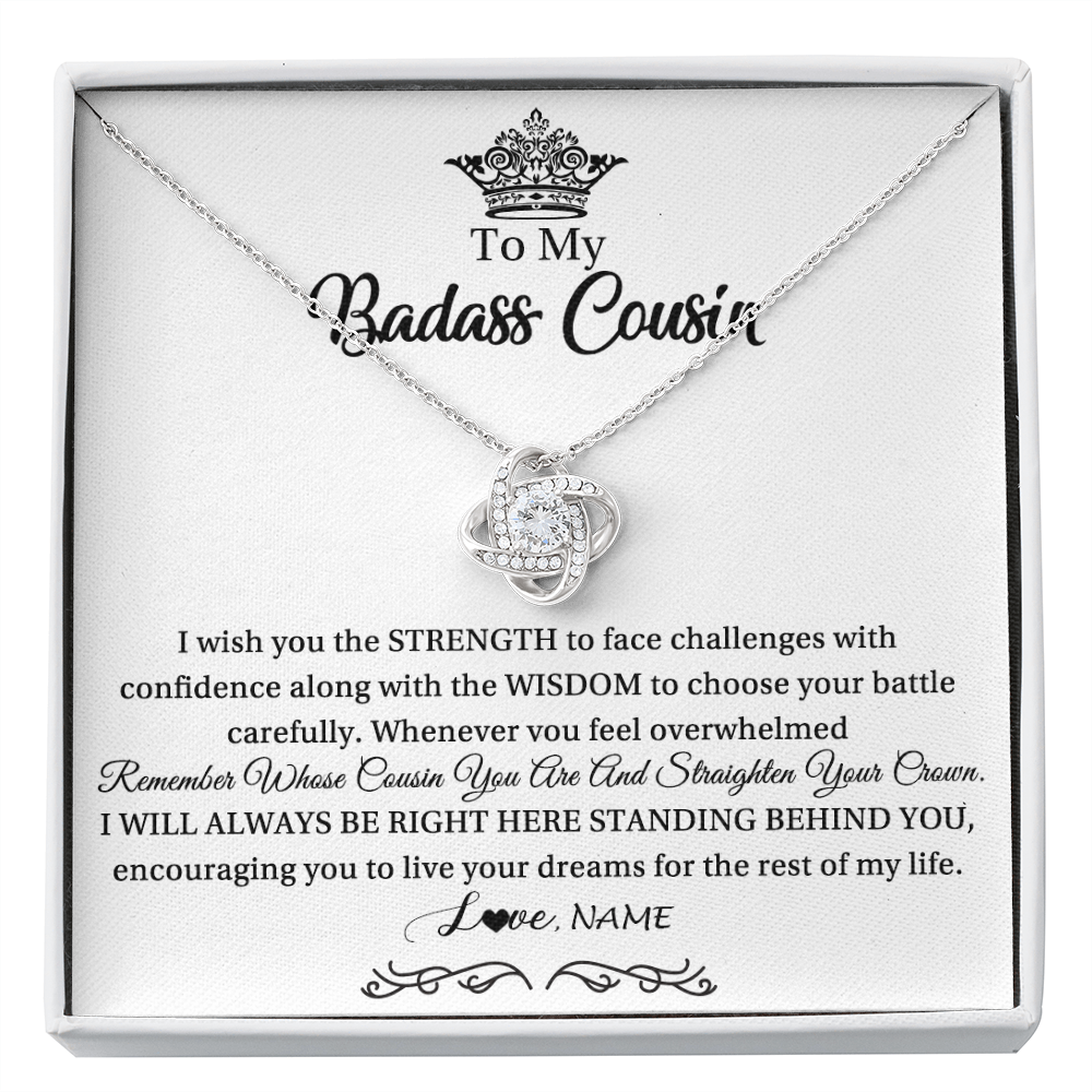 Love Knot Necklace | Personalized To My Cousin Necklace Straighten Your Crown Cousin Pendant Jewelry Birthday Graduation Christmas CCustomized Gift Box Message Card | siriusteestore