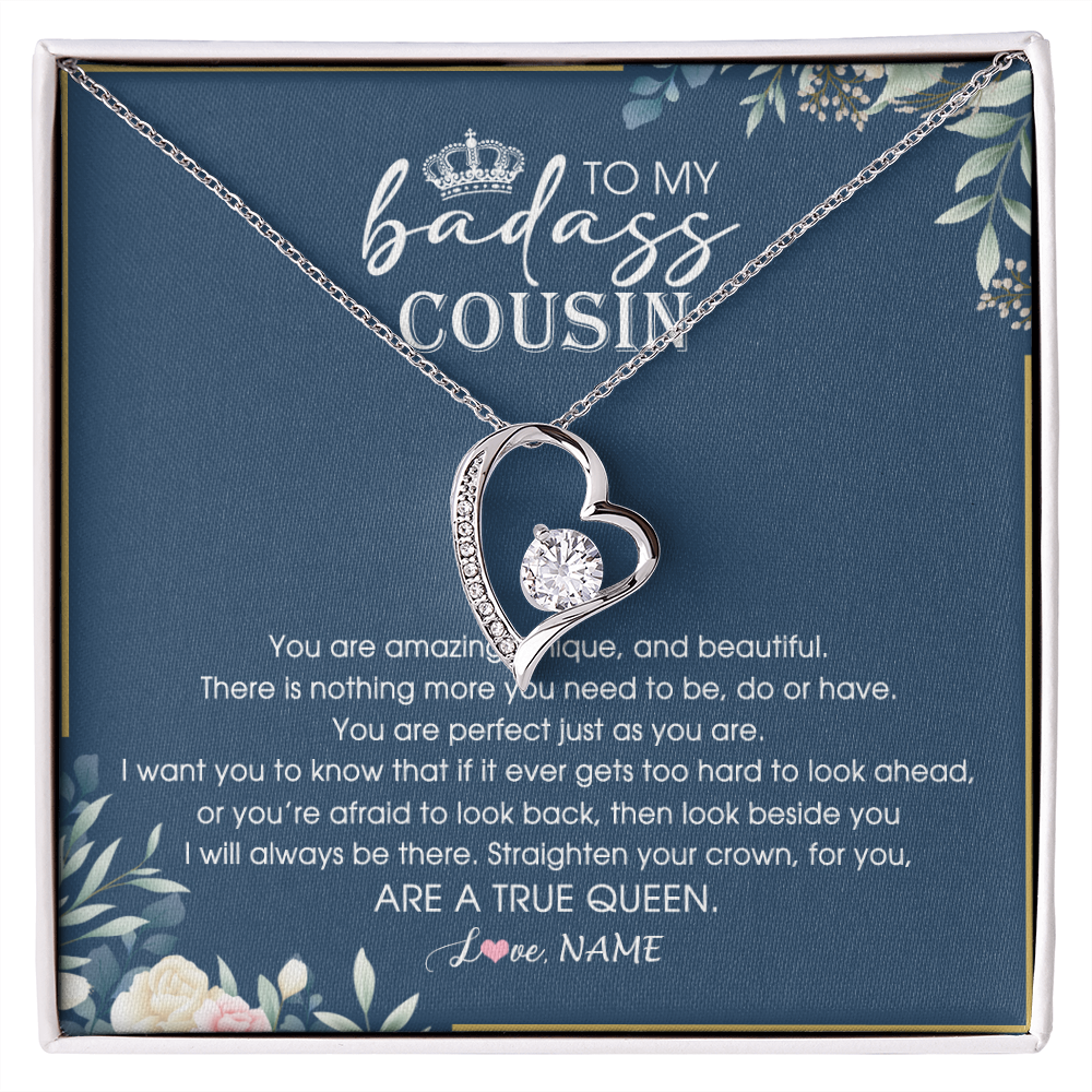 Forever Love Necklace | Personalized To My Cousin Necklace Straighten Your Crown Cousin Queen Pendant Jewelry Birthday Graduation Christmas Customized Gift Box Message Card | siriusteestore