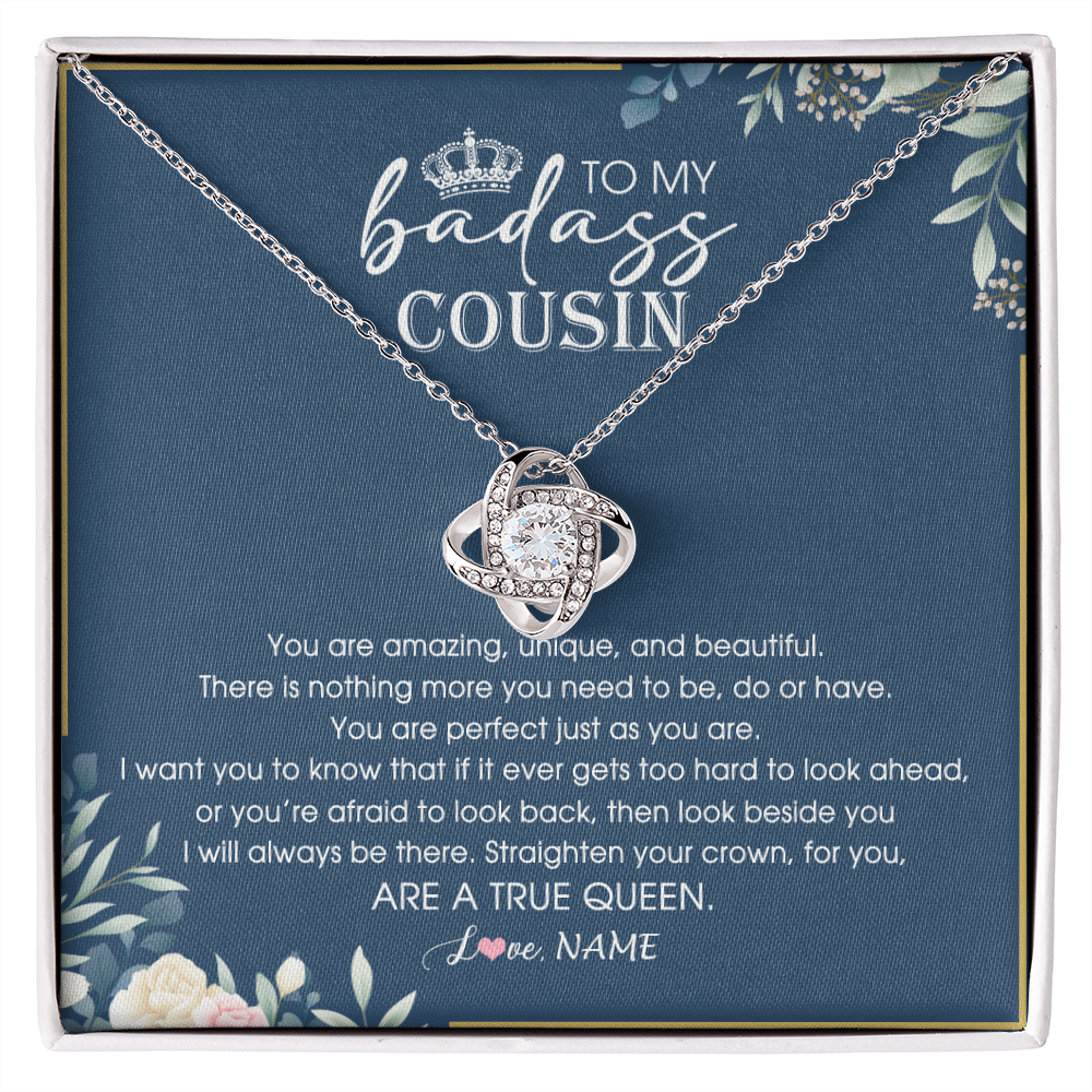 Love Knot Necklace | Personalized To My Cousin Necklace Straighten Your Crown Cousin Queen Pendant Jewelry Birthday Graduation Christmas Customized Gift Box Message Card | siriusteestore