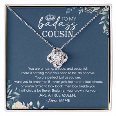 Love Knot Necklace | Personalized To My Cousin Necklace Straighten Your Crown Cousin Queen Pendant Jewelry Birthday Graduation Christmas Customized Gift Box Message Card | siriusteestore