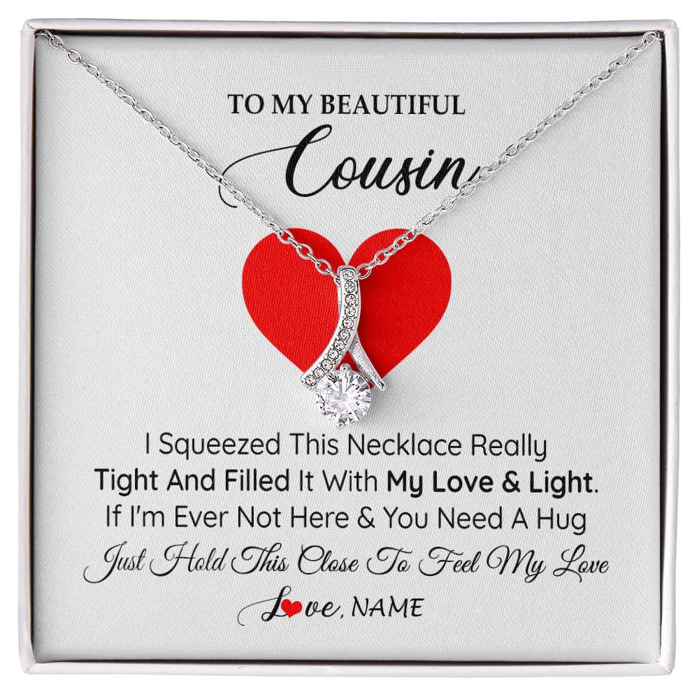 Alluring Beauty Necklace | Personalized To My Cousin Necklace from Family I Squeezed This Necklace Cousin Birthday Graduation Christmas Customized Gift Box Message Card | siriusteestore