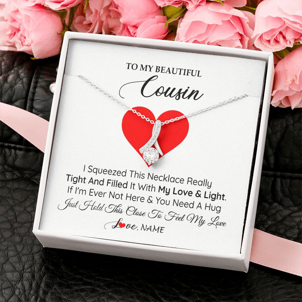 Alluring Beauty Necklace | Personalized To My Cousin Necklace from Family I Squeezed This Necklace Cousin Birthday Graduation Christmas Customized Gift Box Message Card | siriusteestore