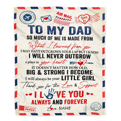 Personalized To My Dad Blanket From Daughter Air Mail Letter Mail I Love You Always Forever Dad Father's Day Birthday Christmas Customized Fleece Blanket | siriusteestore