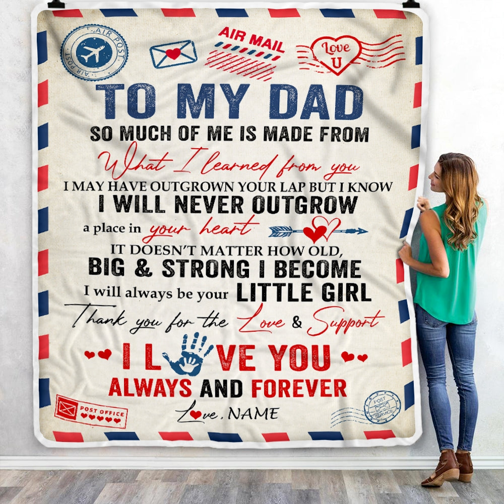 Personalized To My Dad Blanket From Daughter Air Mail Letter Mail I Love You Always Forever Dad Father's Day Birthday Christmas Customized Fleece Blanket | siriusteestore