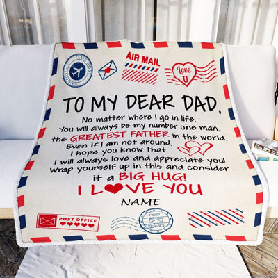 Personalized To My Dad Blanket From Daughter Son Letter Air Mail Best Dad Hug Birthday Fathers Day Thanksgiving Christmas Customized Fleece Throw Blanket | siriusteestore