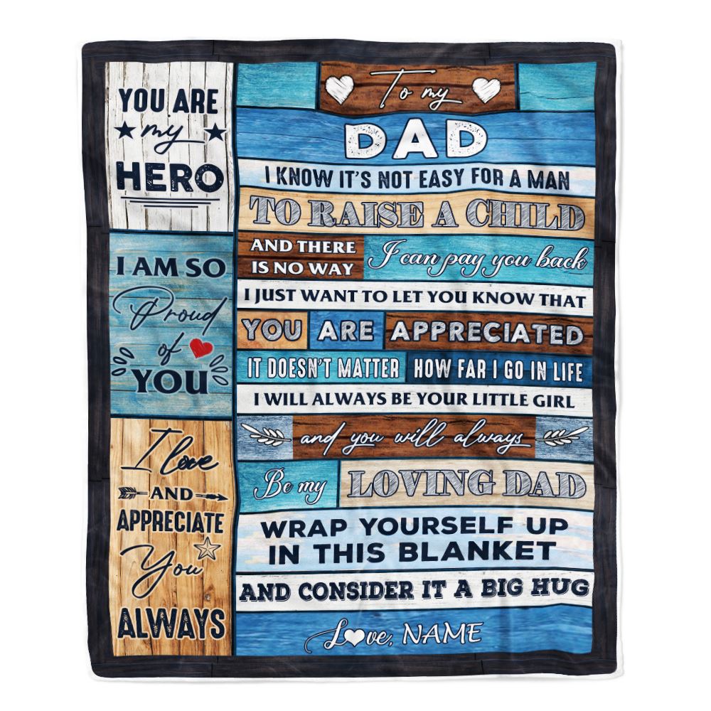 Personalized To My Dad Blanket From Daughter Son Wood It A Big Hug Be My Loving Dad Birthday Fathers Day Thanksgiving Christmas Customized Fleece Throw Blanket | siriusteestore