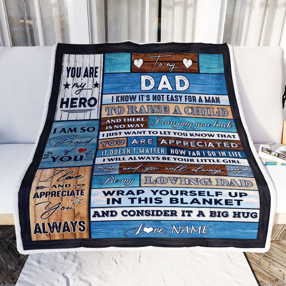 Personalized To My Dad Blanket From Daughter Son Wood It A Big Hug Be My Loving Dad Birthday Fathers Day Thanksgiving Christmas Customized Fleece Throw Blanket | siriusteestore