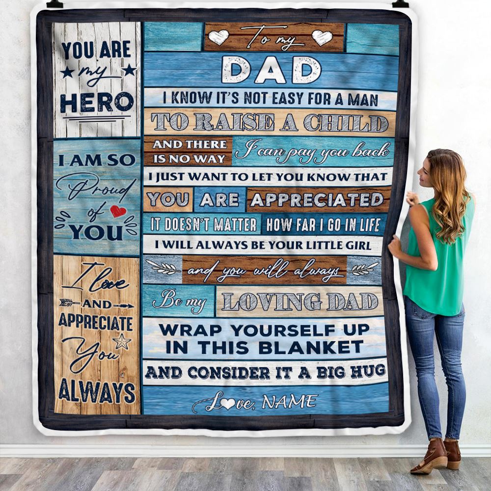 Personalized To My Dad Blanket From Daughter Son Wood It A Big Hug Be My Loving Dad Birthday Fathers Day Thanksgiving Christmas Customized Fleece Throw Blanket | siriusteestore