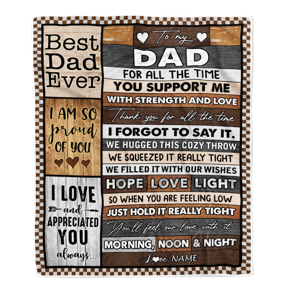 Personalized To My Dad Blanket From Daughter Son Wood Thank You For All The Time Dad Birthday Fathers Day Christmas Customized Bed Fleece Throw Blanket | siriusteestore