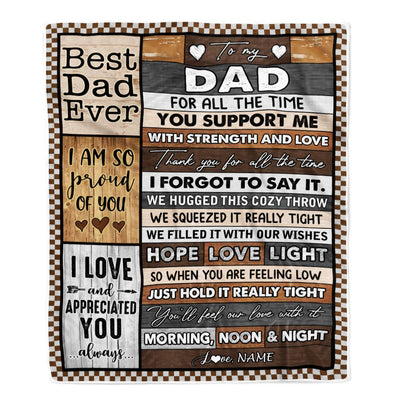Personalized To My Dad Blanket From Daughter Son Wood Thank You For All The Time Dad Birthday Fathers Day Christmas Customized Bed Fleece Throw Blanket | siriusteestore