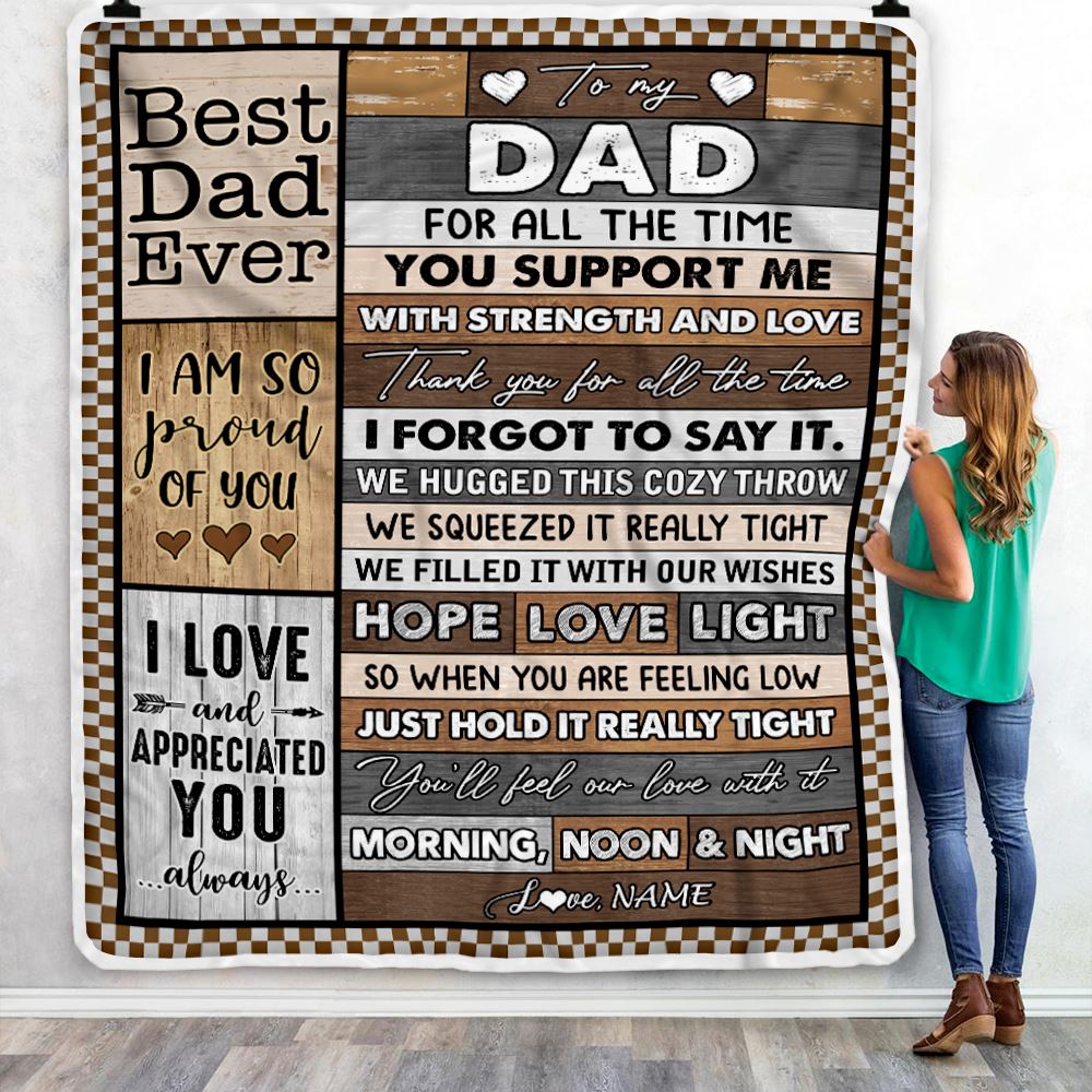 Personalized To My Dad Blanket From Daughter Son Wood Thank You For All The Time Dad Birthday Fathers Day Christmas Customized Bed Fleece Throw Blanket | siriusteestore