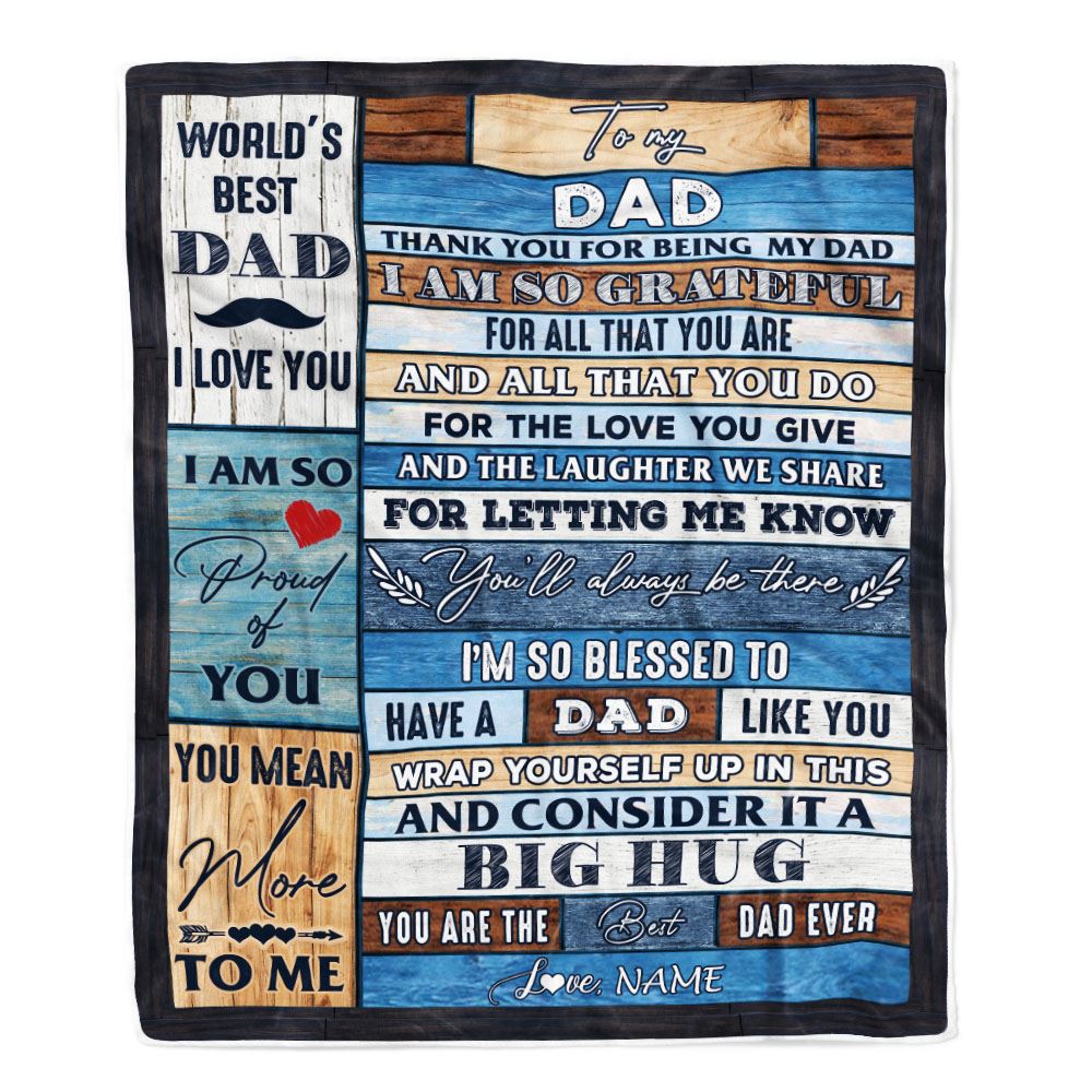 Personalized To My Dad Blanket From Daughter Son Wood Thank You For Being My Dad Fathers Day Birthday Christmas Customized Bed Fleece Throw Blanket | siriusteestore