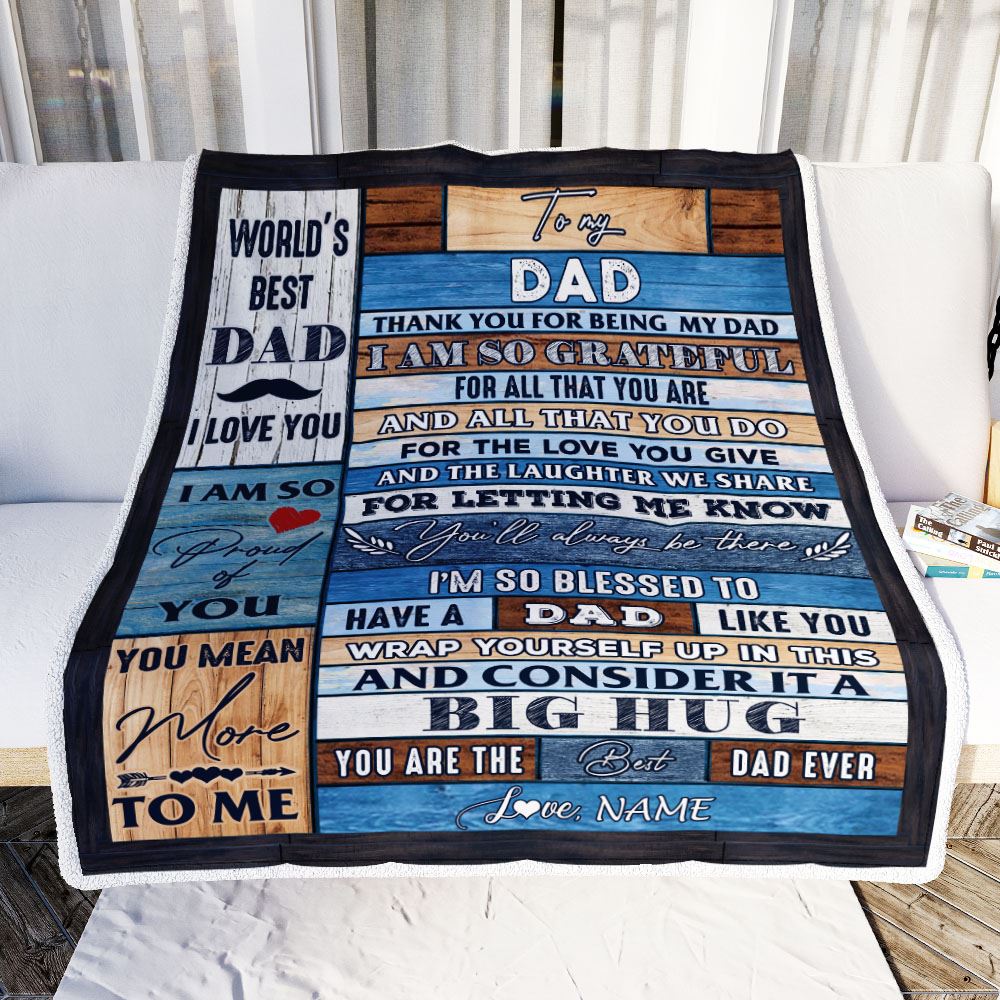 Personalized To My Dad Blanket From Daughter Son Wood Thank You For Being My Dad Fathers Day Birthday Christmas Customized Bed Fleece Throw Blanket | siriusteestore