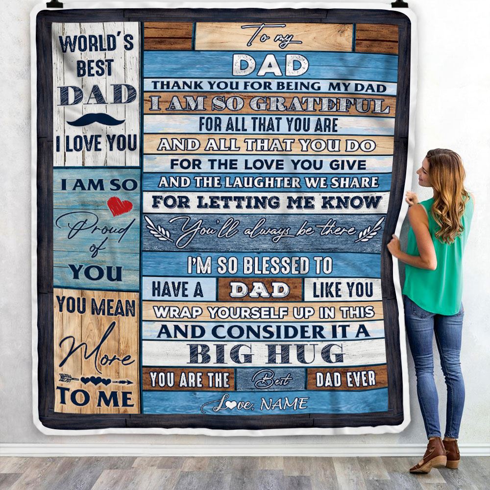 Personalized To My Dad Blanket From Daughter Son Wood Thank You For Being My Dad Fathers Day Birthday Christmas Customized Bed Fleece Throw Blanket | siriusteestore