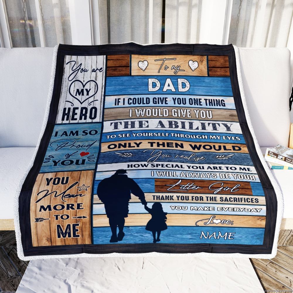 Personalized To My Dad Blanket From Daughter Wood I Am So Proud Of You Dad Birthday Fathers Day Thanksgiving Christmas Customized Bed Fleece Throw Blanket | siriusteestore