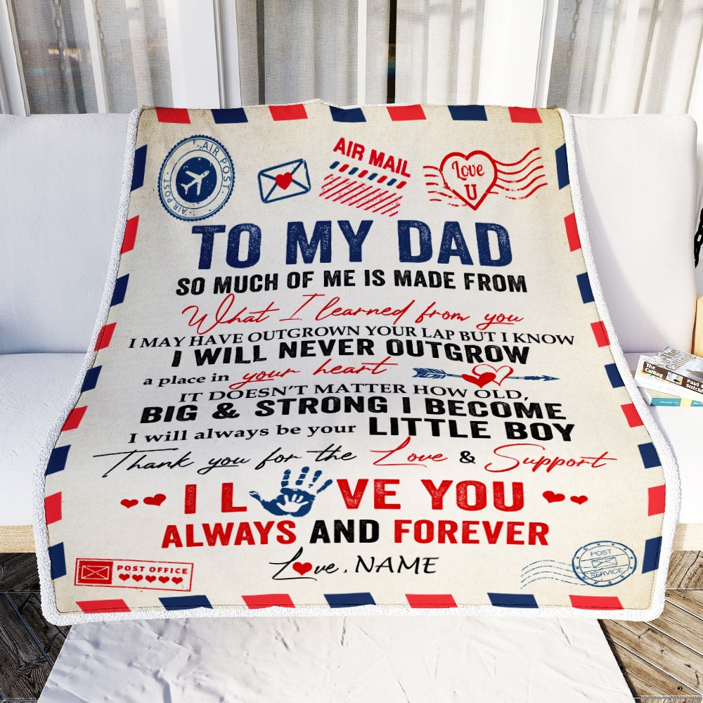 Personalized To My Dad Blanket From Son Air Mail Letter Mail I Love You Always Forever Dad Father's Day Birthday Christmas Customized Fleece Blanket | siriusteestore