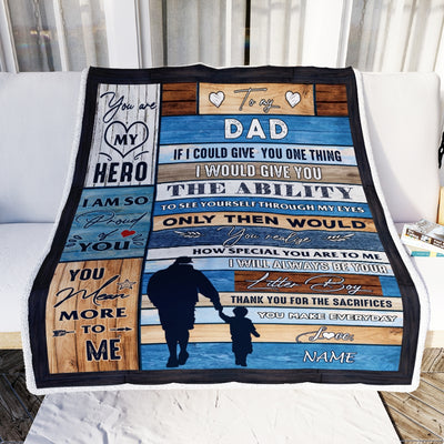 Personalized To My Dad Blanket From Son Wood I Am So Proud Of You Dad Birthday Fathers Day Thanksgiving Christmas Customized Bed Fleece Throw Blanket | siriusteestore