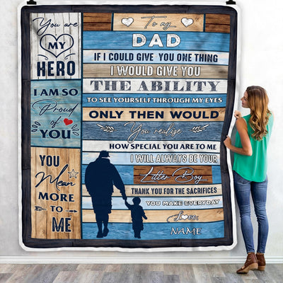 Personalized To My Dad Blanket From Son Wood I Am So Proud Of You Dad Birthday Fathers Day Thanksgiving Christmas Customized Bed Fleece Throw Blanket | siriusteestore