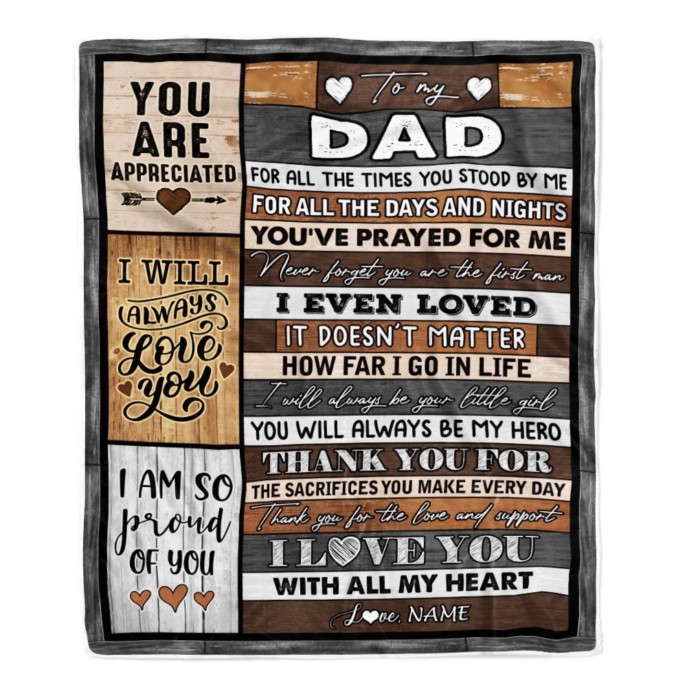 Personalized To My Dad Blanket from Daughter Son Wood Thank you For Love And Support Dad Fathers Day Birthday Christmas Customized Bed Fleece Throw Blanket | siriusteestore
