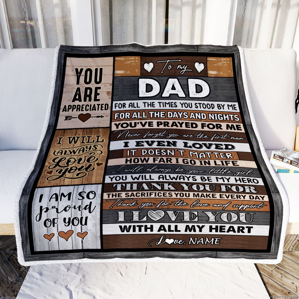 Personalized To My Dad Blanket from Daughter Son Wood Thank you For Love And Support Dad Fathers Day Birthday Christmas Customized Bed Fleece Throw Blanket | siriusteestore