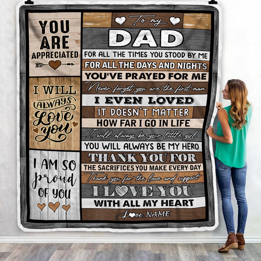 Personalized To My Dad Blanket from Daughter Son Wood Thank you For Love And Support Dad Fathers Day Birthday Christmas Customized Bed Fleece Throw Blanket | siriusteestore