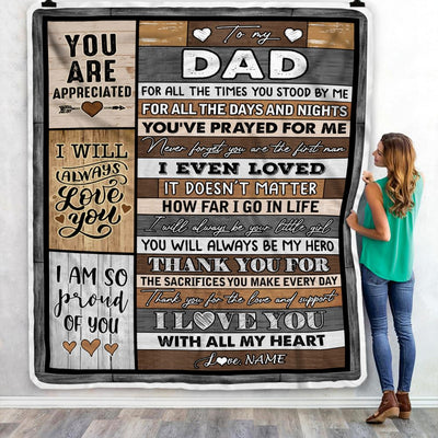 Personalized To My Dad Blanket from Daughter Son Wood Thank you For Love And Support Dad Fathers Day Birthday Christmas Customized Bed Fleece Throw Blanket | siriusteestore