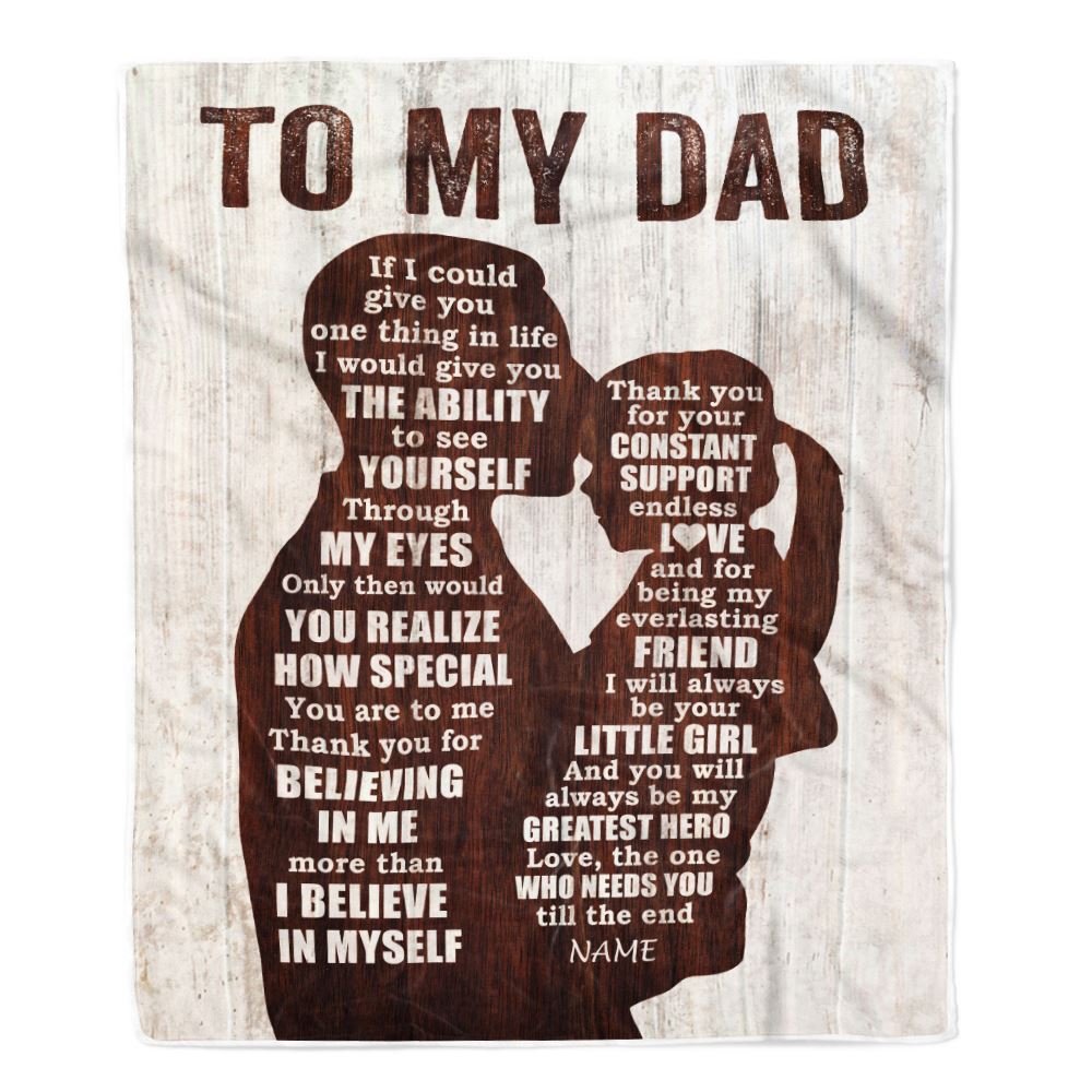 Personalized To My Dad Blanket from Daughter Wood Little Girl Thank you For Love Support Dad Mothers Day Birthday Christmas Customized Fleece Throw Blanket | siriusteestore