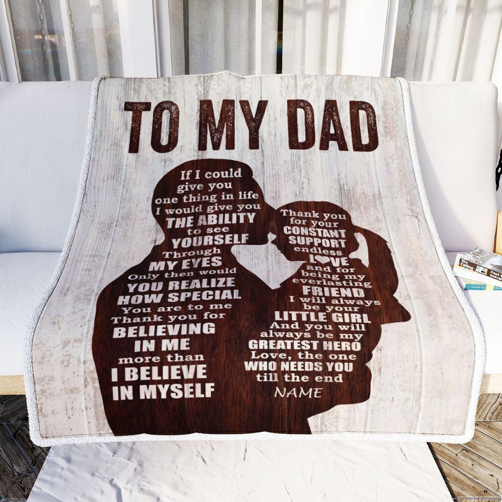 Personalized To My Dad Blanket from Daughter Wood Little Girl Thank you For Love Support Dad Mothers Day Birthday Christmas Customized Fleece Throw Blanket | siriusteestore