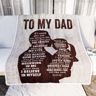 Personalized To My Dad Blanket from Daughter Wood Little Girl Thank you For Love Support Dad Mothers Day Birthday Christmas Customized Fleece Throw Blanket | siriusteestore