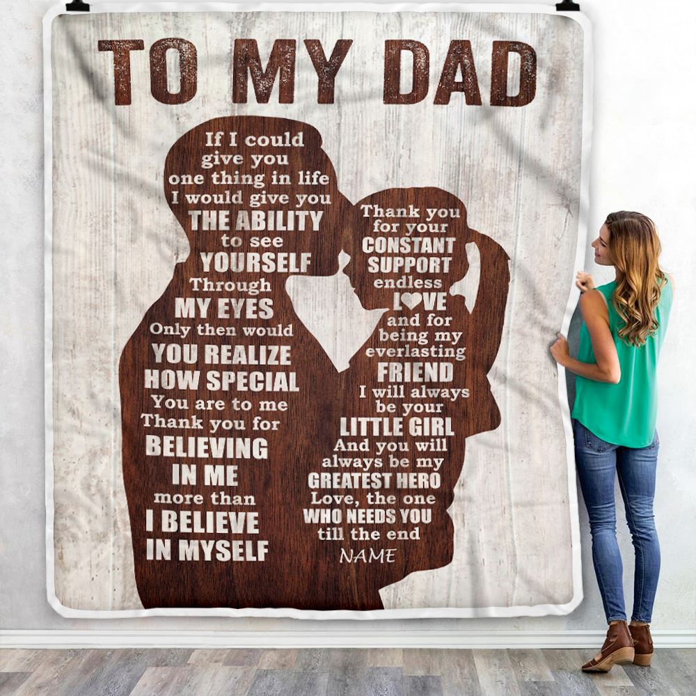 Personalized To My Dad Blanket from Daughter Wood Little Girl Thank you For Love Support Dad Mothers Day Birthday Christmas Customized Fleece Throw Blanket | siriusteestore