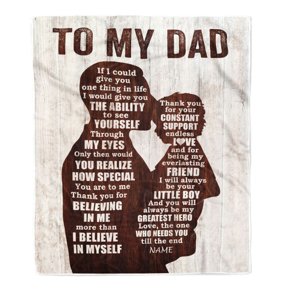 Personalized To My Dad Blanket from Son Wood Little Boy Thank you For Love Support Dad Fathers Day Birthday Christmas Customized Bed Fleece Throw Blanket | siriusteestore