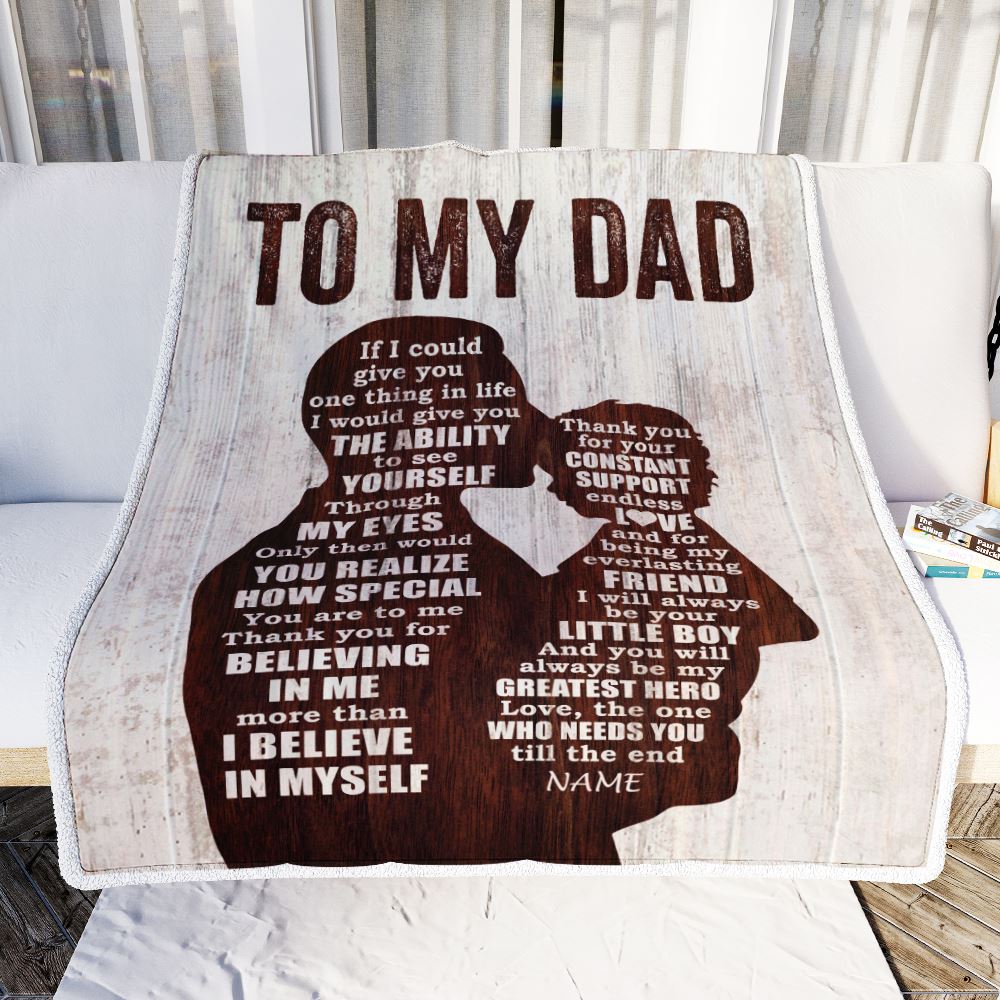 Personalized To My Dad Blanket from Son Wood Little Boy Thank you For Love Support Dad Fathers Day Birthday Christmas Customized Bed Fleece Throw Blanket | siriusteestore