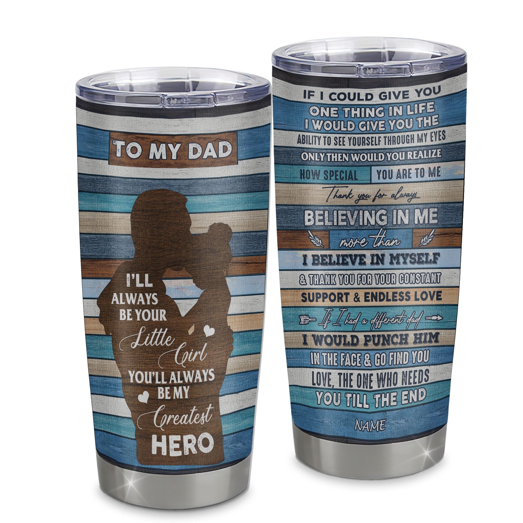 Personalized To My Dad From Daughter Stainless Steel Tumbler Cup Wood Little Girl Thank You Dad Fathers Day Birthday Christmas Travel Mug | siriusteestore