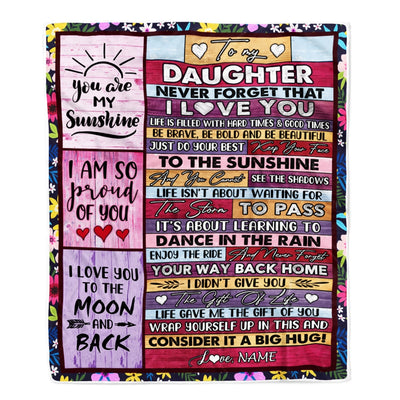 Personalized To My Daughter Blanket From Mom And Dad Never Forget That I Love You Wood Daughter Birthday Thanksgiving Christmas Customized Fleece Throw Blanket | siriusteestore