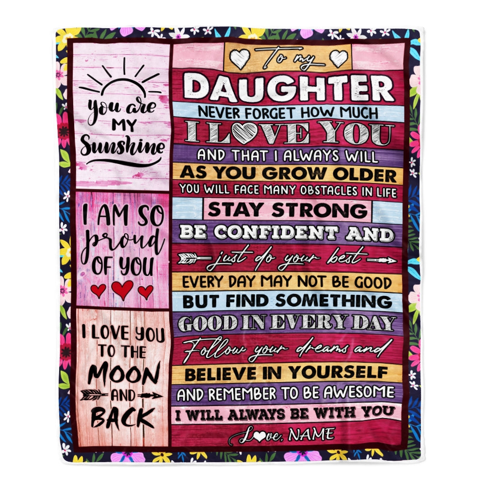 Personalized To My Daughter Blanket From Mom And Dad Proud Of You I Love You Wood Daughter Birthday Thanksgiving Christmas Customized Fleece Throw Blanket | siriusteestore