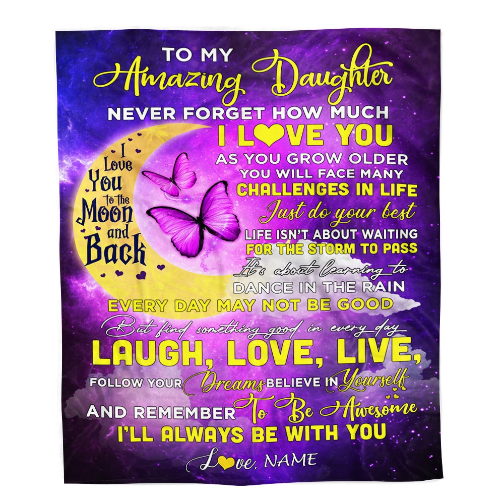 Personalized To My Daughter Blanket From Mom Butterfly Never Forget How Much I Love You Daughter Birthday Christmas Customized Fleece Blanket | siriusteestore