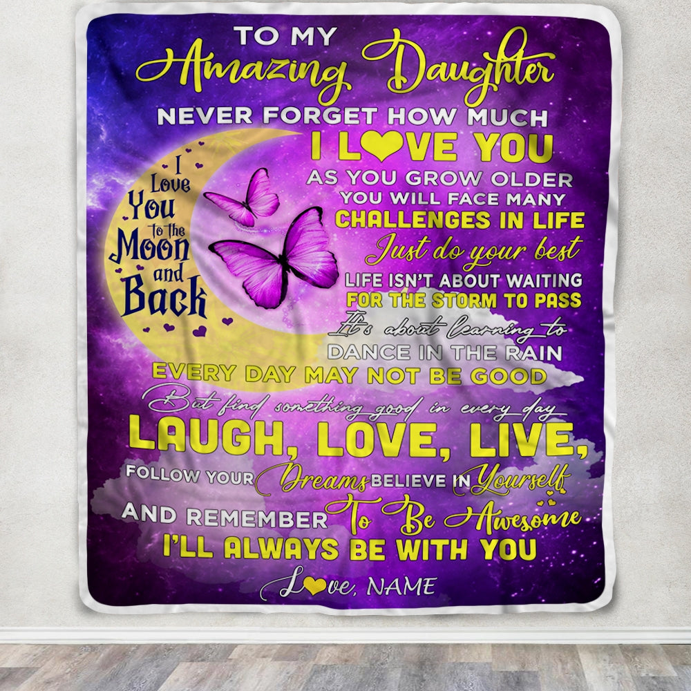 Personalized To My Daughter Blanket From Mom Butterfly Never Forget How Much I Love You Daughter Birthday Christmas Customized Fleece Blanket | siriusteestore