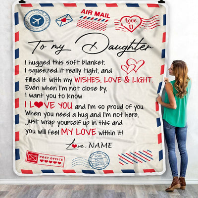 Personalized To My Daughter Blanket From Mom Dad Air Mail Letter I Love You Daughter Birthday Graduation Christmas Customized Fleece Throw Blanket | siriusteestore