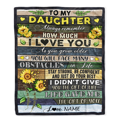Personalized To My Daughter Blanket From Mom Dad Always Remember How Much I Love You Wood Sunflower Daughter Birthday Christmas Customized Fleece Blanket | siriusteestore