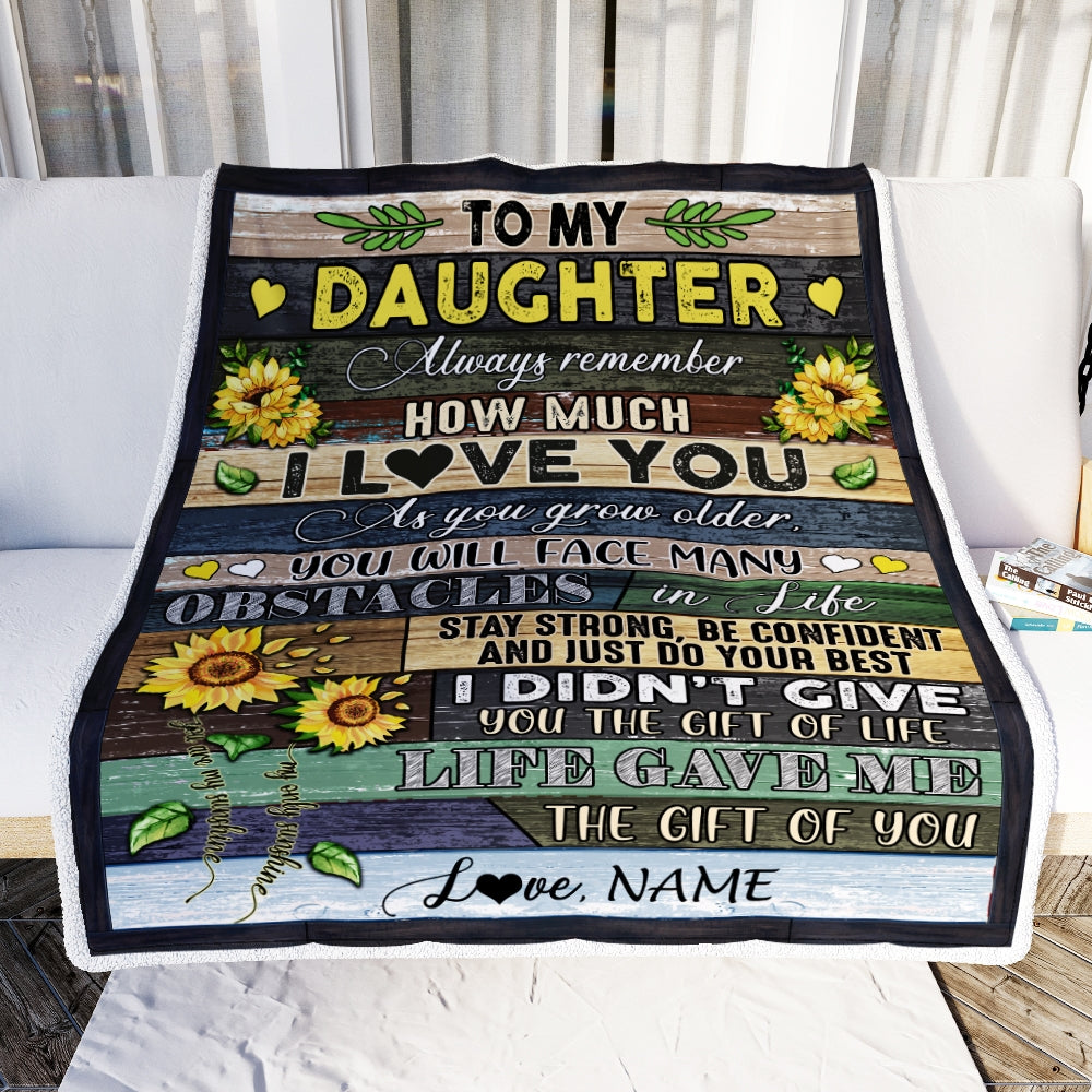 Personalized To My Daughter Blanket From Mom Dad Always Remember How Much I Love You Wood Sunflower Daughter Birthday Christmas Customized Fleece Blanket | siriusteestore