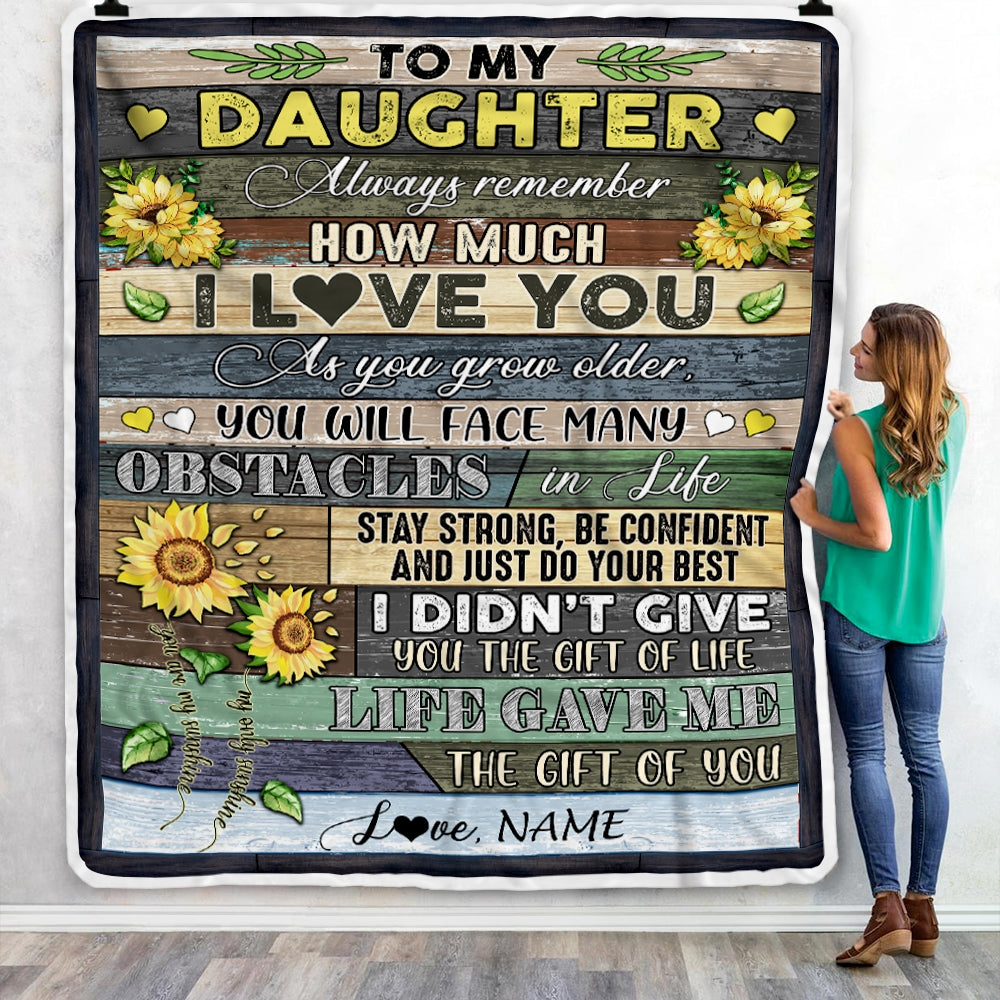 Personalized To My Daughter Blanket From Mom Dad Always Remember How Much I Love You Wood Sunflower Daughter Birthday Christmas Customized Fleece Blanket | siriusteestore