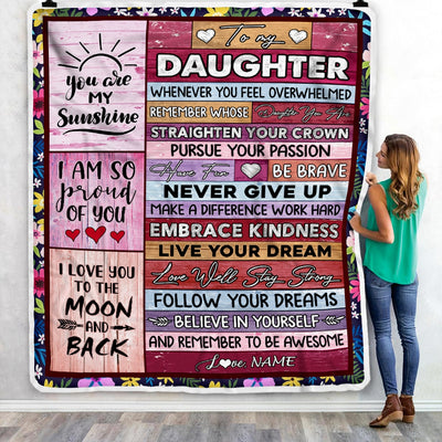 Personalized To My Daughter Blanket From Mom Dad Believe In Yourself Awesome Pink Wood Daughter Birthday Graduation Christmas Customized Fleece Blanket | siriusteestore